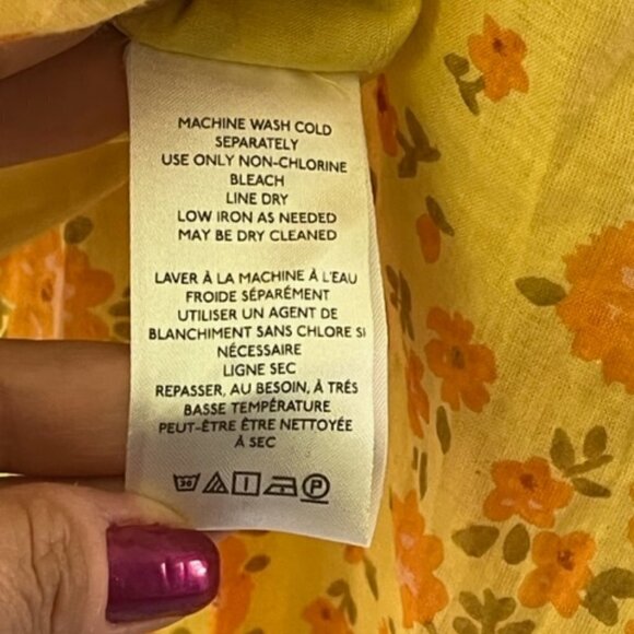 Free People Yellow Floral Print Blouse Ruffles Ruching Balloon Sleeve Small NWT - Picture 15 of 16